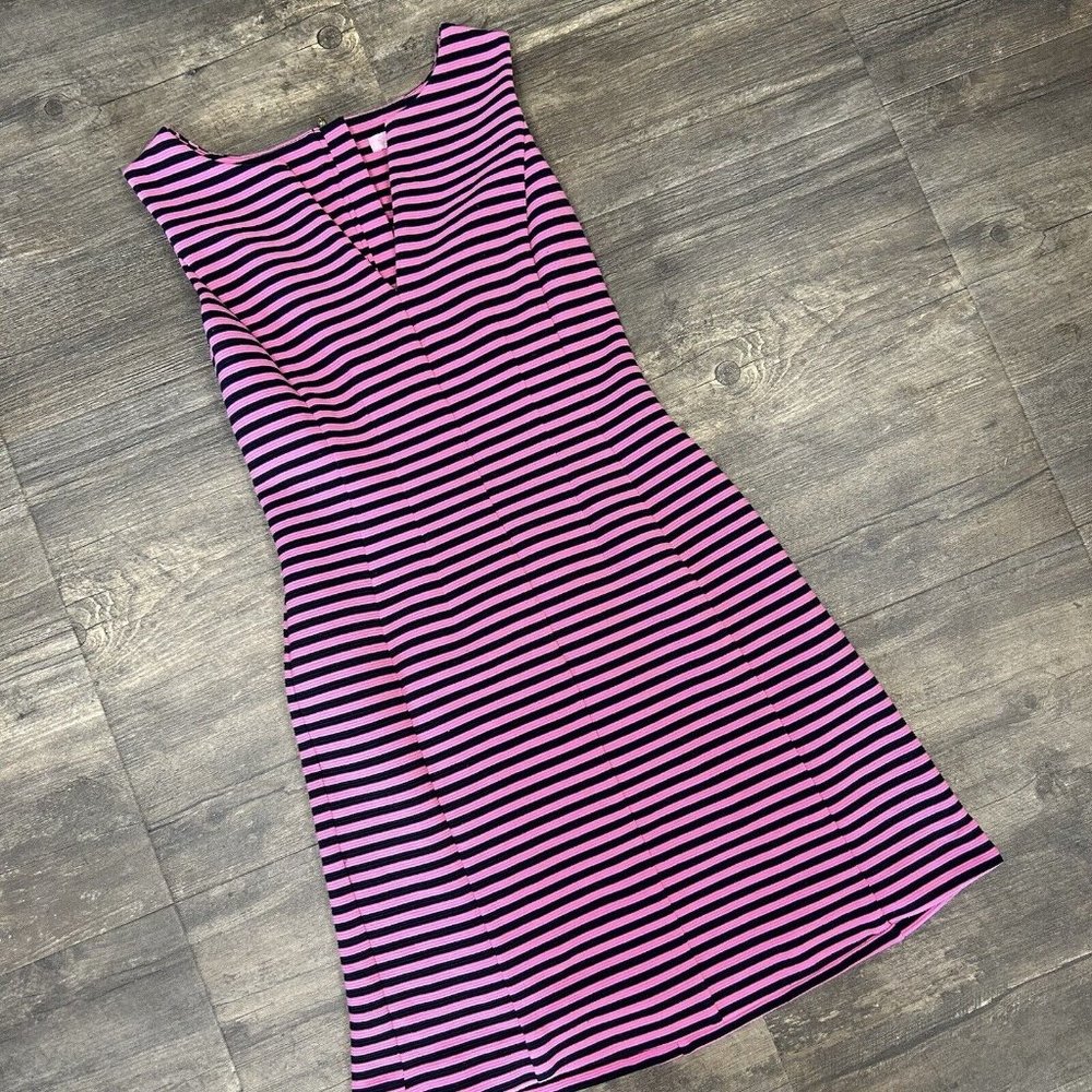 Lilly Pulitzer Brielle Hotty Pink Ottoman Stripe Stretch Fit Flare‎ Dress Small
